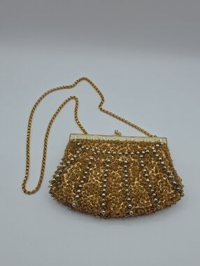 Vintage Delill Beaded And Sequence Handbag With Gold Chain 32" Hong Kong